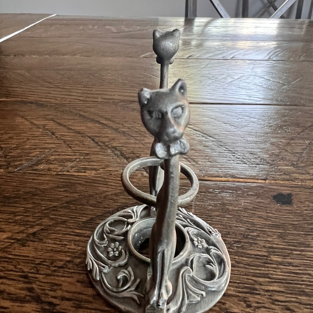 Vintage Hamilton Cast Goods Pewter Metal Long Neck Cat Taper Candle Holder - Picture 4 of 8